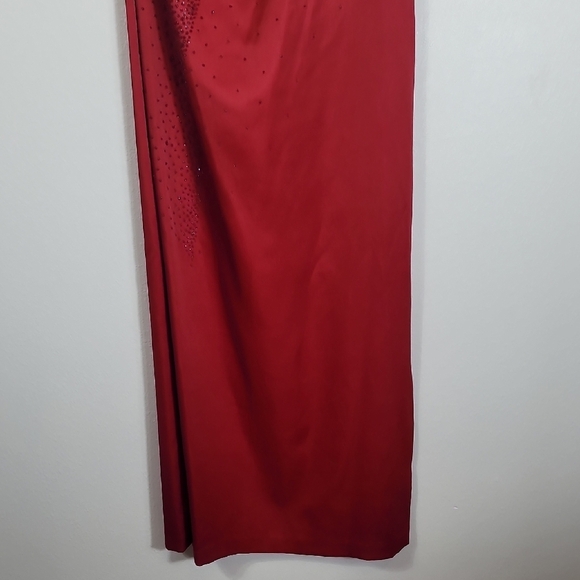 Rampage Y2K Maxi Prom Dress Size 5 Red High Slit One Shoulder Sequin 90s Formal - Picture 5 of 15